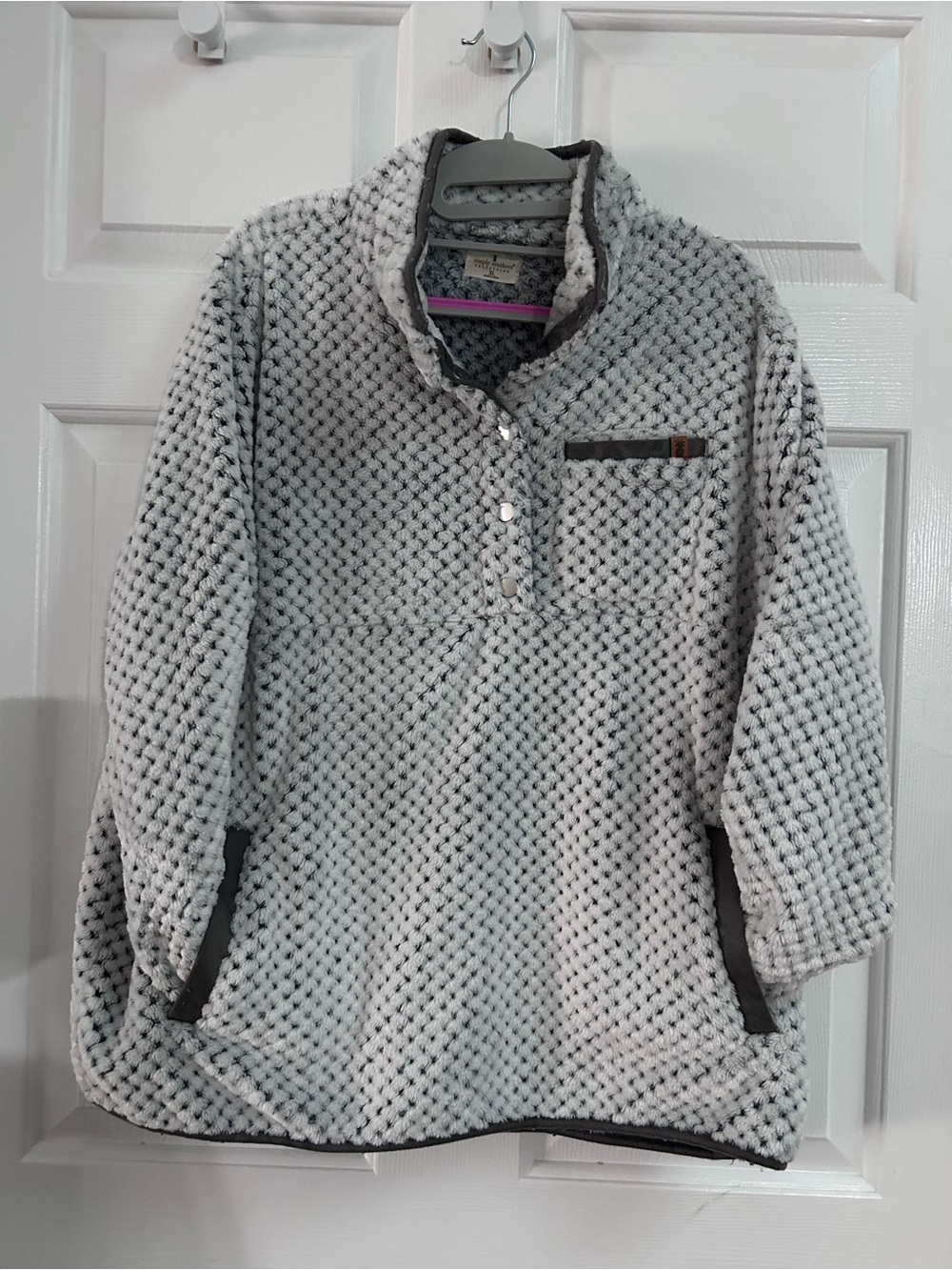 Simply Southern Plush Snap Pullover - Light Gray with Dark Trim